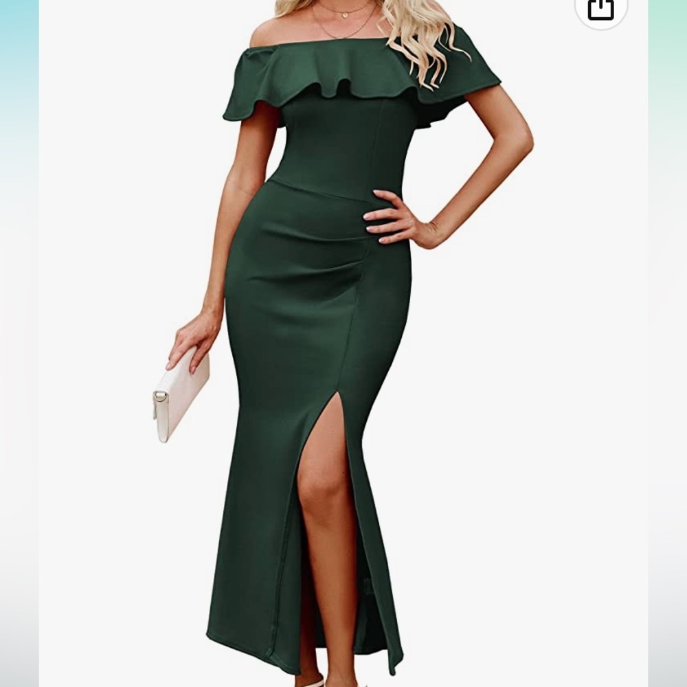 Green cocktail wedding guest mermaid off shoulder dress XL